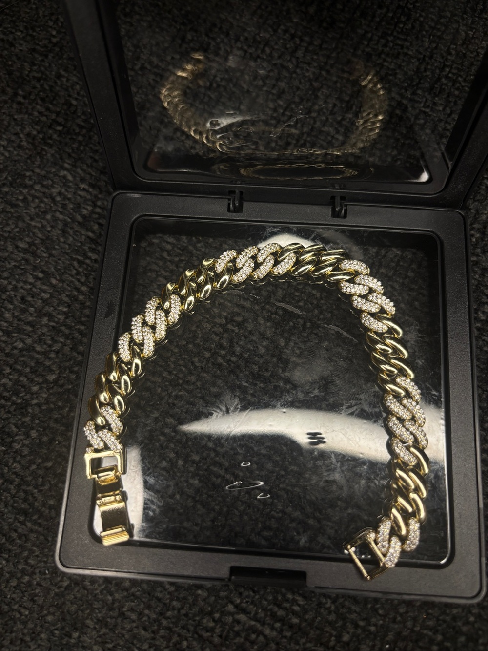 Gold Crystal Cuban Link Bracelet - Elegant Women's Jewelry